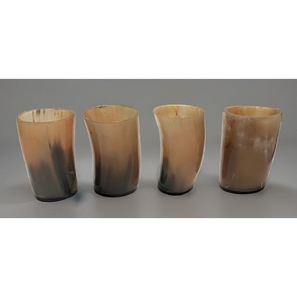 4 VTG Horn Drinking Cups Mugs Steins Shot Beer Wine Viking Ale Glasses Medieval - Picture 1 of 7